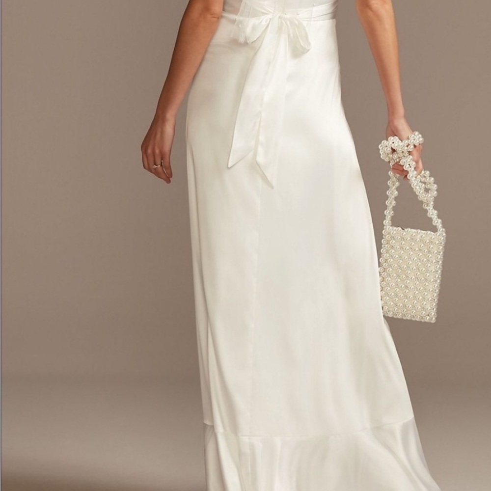 David's Bridal Elegant White Wrap Dress - Picture 2 of 4